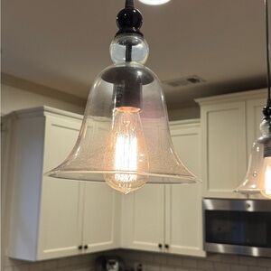 Pottery Barn Glass Pendant Light with Black Accents- 2 new in box